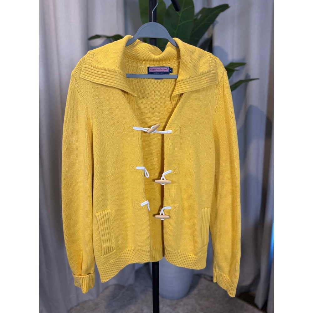 Vineyard Vines Yellow Cotton Cashmere Toggle Cardigan Sweater XL Shawl Collar